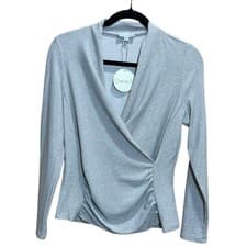 Image of Chenault Gold Metallic Wrap Style Top Long Sleeve Ruched Side Size S NWT