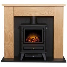 Image of Adam Chester Stove Fireplace in Oak & Black with Hudson Electric Stove in Bla...