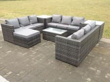 Image of Fimous 10 Seater Outdoor Rattan Garden Furniture Sofa Lounge Patio with 3 Table