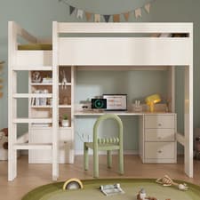 Image of High Sleeper Bunk Bed Kids 3FT Loft with Desk Wardrobe USB-C 90x190cm Cabin