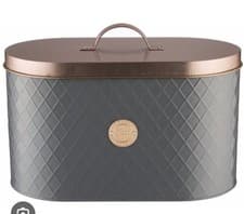 Image of Typhoon Henrik Grey Coated Steel Bread Bin with Copper Lid Storage Container