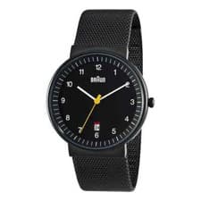 Image of BN0032 Braun Mens Gents Classic Watch Black Dial Black Mesh Bracelet New