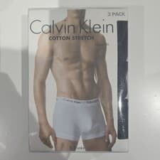 Image of Calvin Klein Men's 3 Pack Black Cotton Stretch Trunks White Waistband S