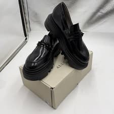Image of AllSaints Alexia Chain Loafer Shoes Womens Size 10 Black Leather Lug Platform