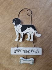 Image of Springer Spaniel sign Hanging Decoration WIPE YOUR PAWS Dog Hanger Springers
