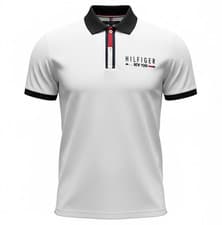 Image of Men’s Tommy Hilfiger Polo Shirt WHITE / MEDIUM Black Collar Logo Short Sleeve.