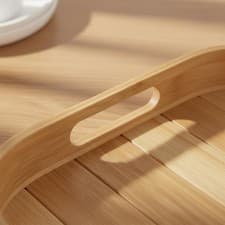 Image of Bamboo Serving Tray Polished Finish Bamboo Breakfast Platter for Dining Room