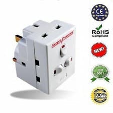 Image of 3 Way 13A Switched Surge Protected adaptor UK Mains Plug-in With Neon Switched