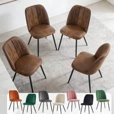 Image of Set of 2,4,6 Velvet Suede Dining Chairs Upholstered seat Ergnomic with Metal Leg