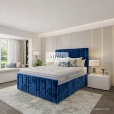 Image of Luxury Velvet Ottoman Storage Bed Frame GasLift with Tall Headboard Modern UK