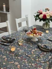 Image of William Morris Blue Strawberry Thief 132 x 178cm Cotton Floral Tablecloth