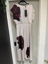 Image of Mint Velvet Burgundy Floral Print Satin Midi Dress UK 6 NWTs