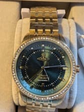 Image of Vivienne Westwood Time Machine East End Gold Crystal Watch - Green Dial - BNIB