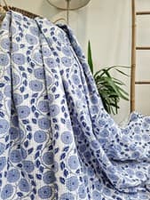 Image of Indian Hand Block Floral Kantha Quilt,Blanket Cotton King Size Bedspread Throw