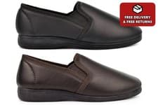 Image of Mens Leather Slippers Size 6 Boys Slippers Carpet Slip On Slipper Real Leather