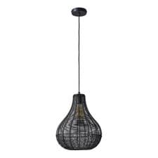 Image of Black Natural Wicker Ceiling Light Rattan Pendant Adjustable Fitting LED Bulb