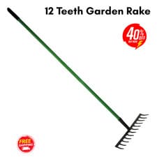 Image of 12teeth Carbon Steel Garden Rake with Long Handle Heavy Duty Lawn Soil Leaf Rake