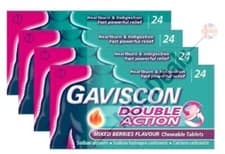 Image of Gaviscon Double Action Mixed Berries Flavour Chewable Tablets 96s. (4 pack X 24)