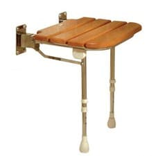 Image of AKW Fold Up Wooden Slatted Seat with Support Legs - Shower Seat