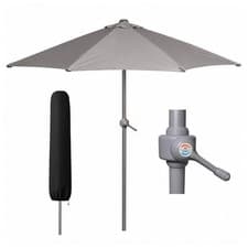 Image of 1.9m Garden Parasol Grey Patio Umbrella with Cover Wind Up Crank Steel Pole