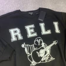 Image of True Religion BF Crew Neck Fashion Pullover Sweatshirt Jet Black XL NWT