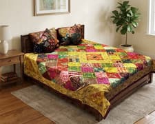 Image of FESTIVE SEASON GIFT 5 PC VINTAGE BEADED QUILT THROW BEDSPREAD COVERLET BLANKET