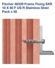 Image of Fischer 46339 Frame Fixing SXR 10 X 60 F US R Stainless Steel Pack x 50 