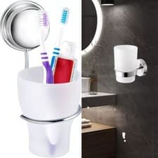 Image of Croydex Tumbler & Holder Frosted Silver Rust Free Stick 'N' Lock Plus NEW