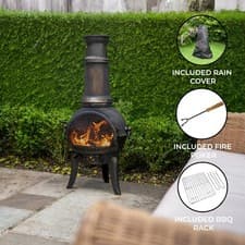 Image of Chimenea Outdoor Patio Heater Cast Iron Garden Fire Pit Burner for Wood Logs