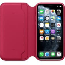Image of Genuine Apple iPhone 11 Pro Leather Folio Wallet Case - Raspberry (Pink / Red)