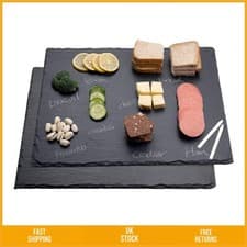 Image of Elegant Rustic Natural Slate Cheese Charcuterie Serving Board Tray 16x12in 2pc
