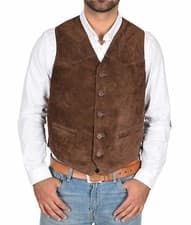 Image of REAL Suede Waistcoat For Mens Classic Style Soft BROWN Suede Leather Vest Gilet