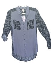 Image of COMO VINTAGE NWT Women's Blouse Polka Dot Stripe Panel Top Rayon Retro Size S