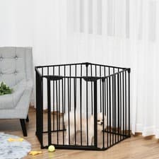 Image of PawHut Pet Safety Gate 5 Panels Playpen Metal Fence w/ Walk Through Door - White