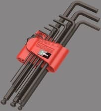Image of WERA 9 Piece Metric Long Hex-Plus Allen Hexagon Key Set With Ball End, 073596