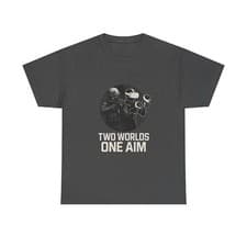 Image of Two Worlds One Aim VR T-Shirt | Tactical FPS Gamer Gift for Sim & Military Fans
