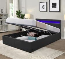 Image of Faux Leather Modern Gas Lift Ottoman Bed Frame With LED 3ft 4ft 4ft6 5ft