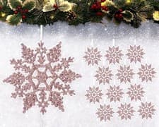 Image of Christmas Tree Decorations 12 Pack Glitter Snowflakes Hanging Baubles Decoration