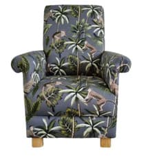 Image of Adult Armchair Fryetts Monkeys Grey Fabric Chair Nursery Animals Small Accent