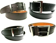 Image of Mens Quality Real Leather Belt Strong Brown Leather Belt Gun Metal Buckle 1.5"