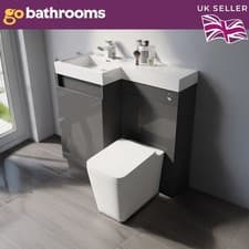 Image of Grey Gloss Bathroom Sink and Toilet Unit 900mm Combination Sink Unit WC Unit LH