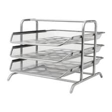 Image of A4 letter tray paper 3 high filing mesh metal desk organiser silver pink office