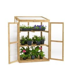 Image of Cold Frame Garden Greenhouse Wooden Polycarbonate Lean To Growhouse