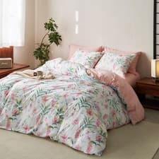 Image of - Floral Comforter Set, Cottagecore Aesthetic Botanical Flower and Tree Leave...