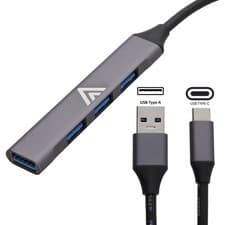 Image of USB 3.0 Ultra Slim 4 Port Hub - Type A/C to 1 USB 3.0 + 3 x USB 2.0 Metal Shell