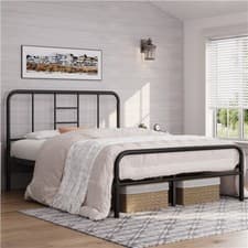 Image of 4ft6 Double Metal Bed Frame Strong with Headboard & Under Bed Storage, Black