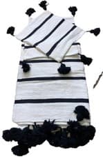 Image of Moroccan Bed Cover Blanket Hand loomed White With Black Stripes /118’’ X 78’’