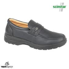 Image of Scimitar M825A Mens Black Leather Slip On Wide Fitting Apron Saddle Casual Shoes
