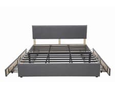 Image of Panana Bed Frame Upholstered Platform 4 Storage Drawers Adjustable Headboard