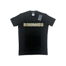Image of Dsquared2 D2 T-Shirt Men's Size S - Black Gold Chest Logo Foil Chic Dan Fit